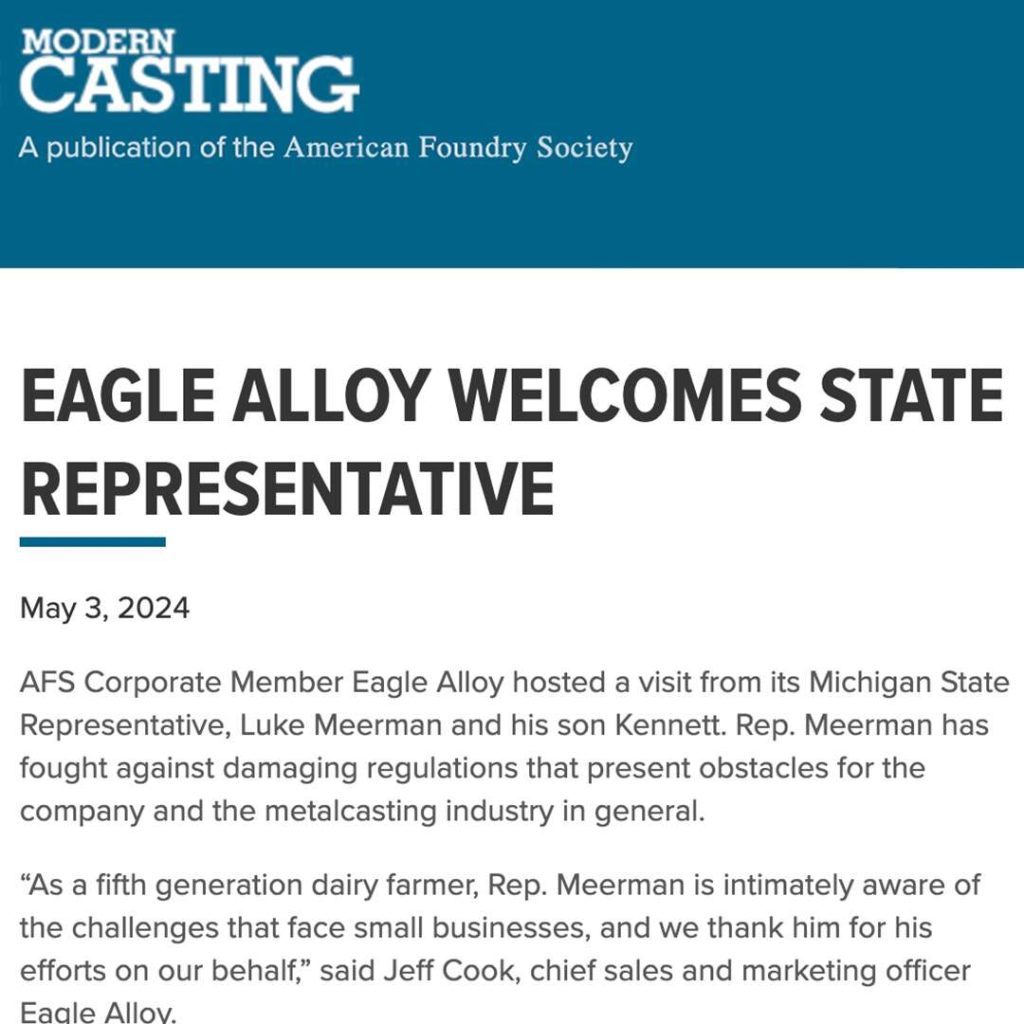 12 Eagle Alloy Welcomes State Representative