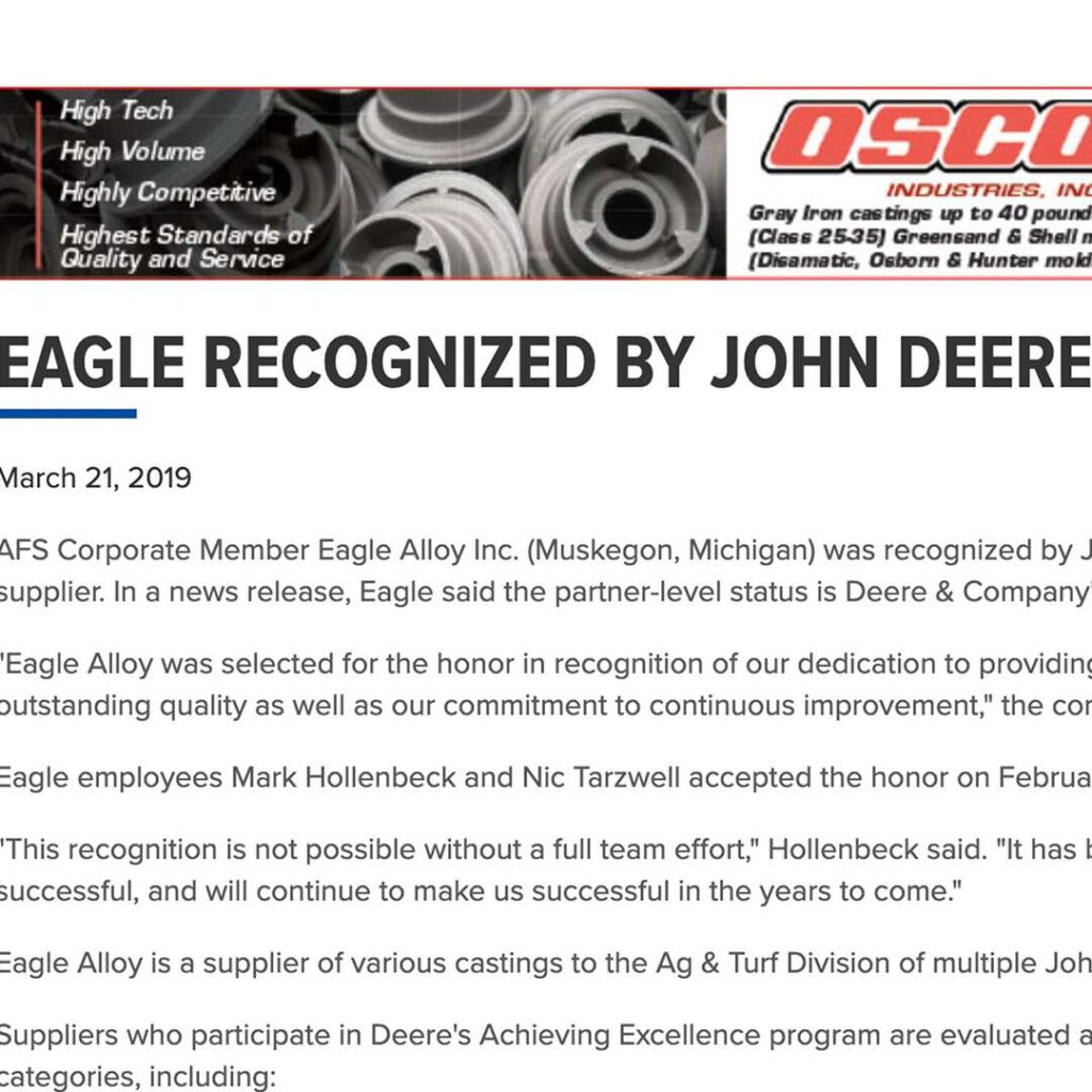8 Eagle Recognized By Jdeere