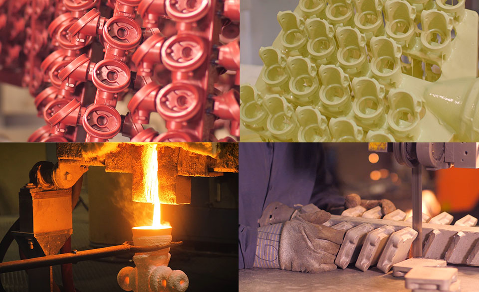 Investment casting process: wax patterns, primary dip, pouring, finishing parts